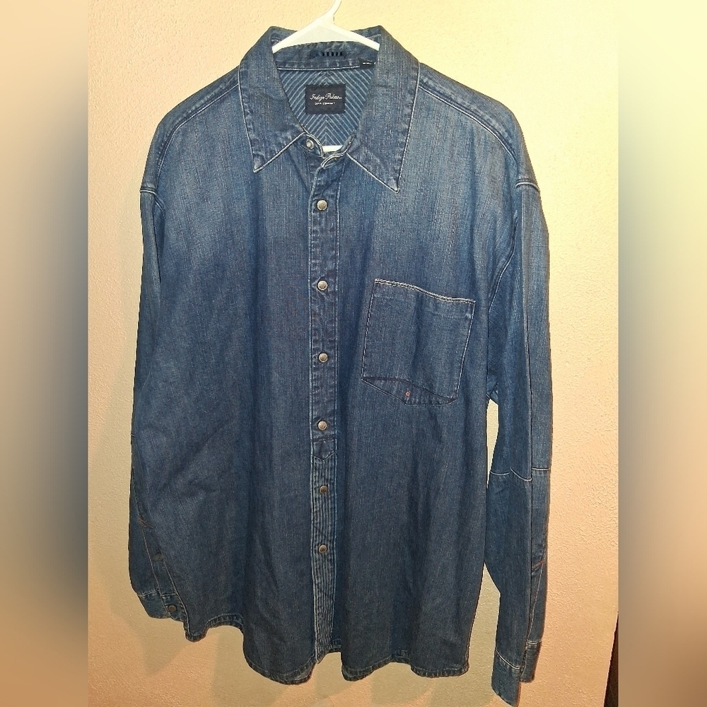 Indigo Palms Shirt Mens 100% Cotyon Blue Denim Button Up Workwear Rancher L